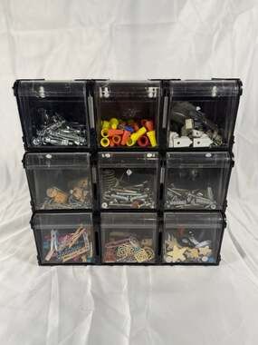 9-Compartment Interlocking Tilt Bin Storage Organizer with Random Hardware